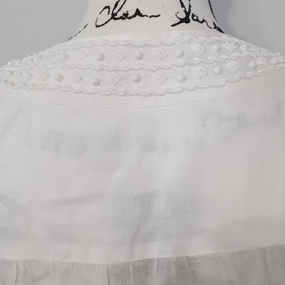 Lilly Pulitzer 100% Linen Tunic Beach Cover Up Beaded White Shift Dress M - Picture 5 of 13
